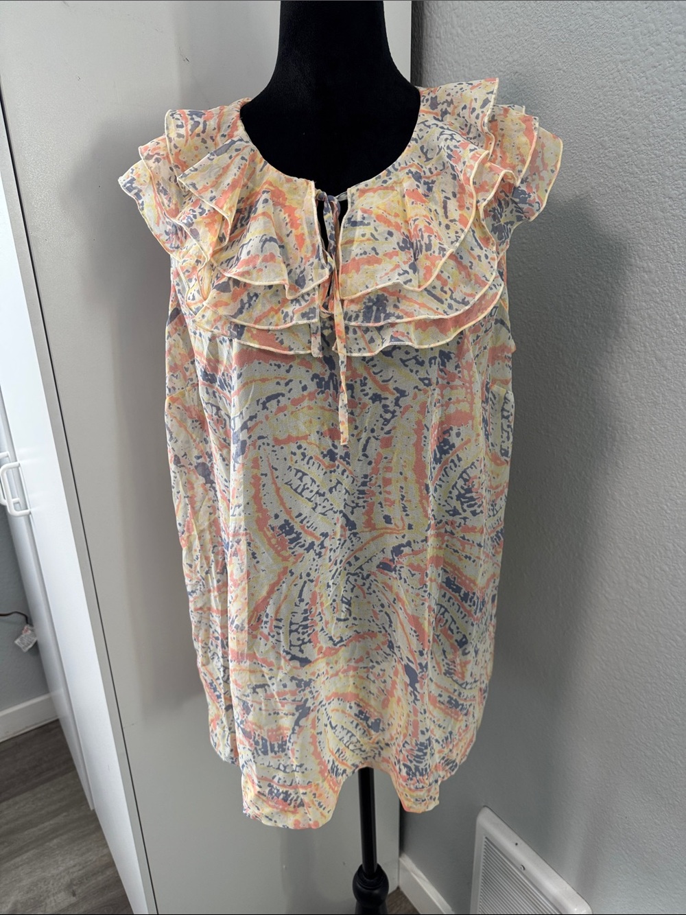 CAbi Pastel Ruffle Tie-Front Camisole in Peach, Yellow & Blue